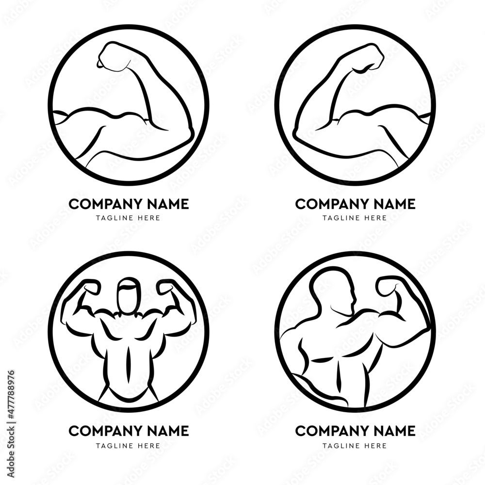 Gym logo. Round emblem in linear style. Vector abstract icon for design on the theme of sport, fitness, gym, strength Gym logo. Round emblem in linear style. Vector abstract icon for design on the theme of sport, fitness, gym, strength