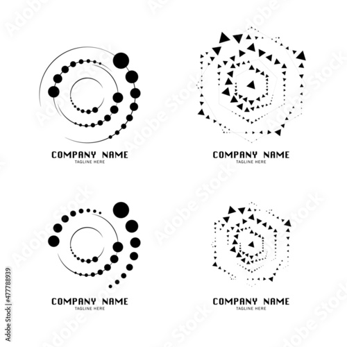 Space. Spiral galaxy logo. Circles and triangles. Vector logos