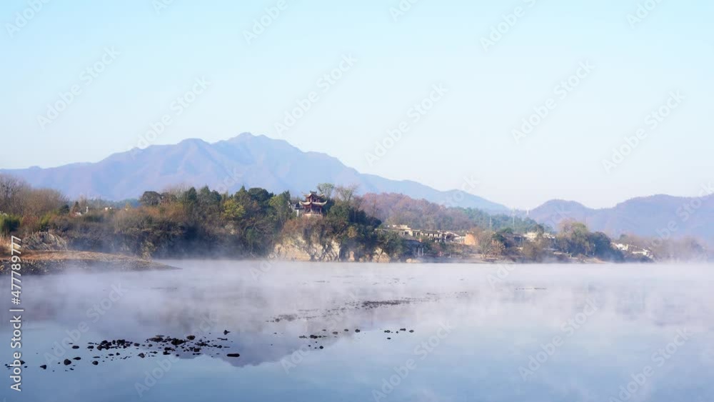 China Xuancheng, Anhui Province, Jing County peach blossom pool morning mist misty, just like a fairyland, beautiful scenery. China Xuancheng, Anhui Province, Jing County peach blossom pool morning mist misty, just like a fairyland, beautiful scenery.