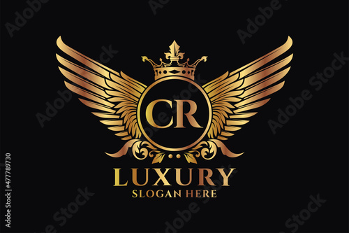 Luxury royal wing Letter CR crest Gold color Logo vector, Victory logo, crest logo, wing logo, vector logo template.