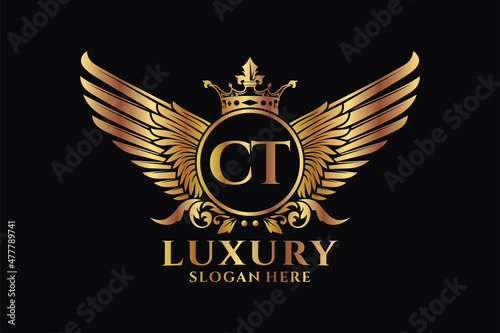 Luxury royal wing Letter CT crest Gold color Logo vector, Victory logo, crest logo, wing logo, vector logo template.