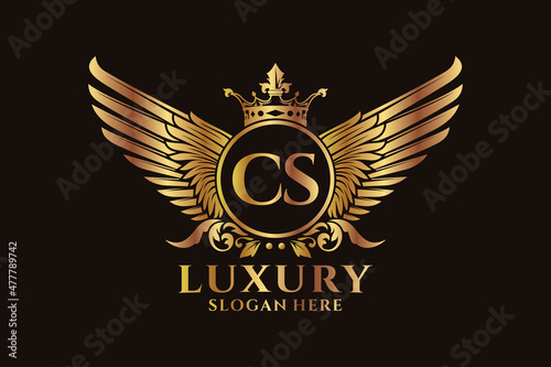 Luxury royal wing Letter CS crest Gold color Logo vector, Victory logo, crest logo, wing logo, vector logo template.