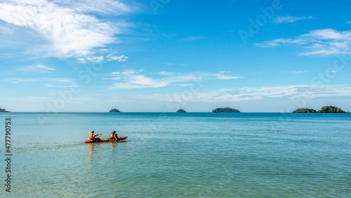 Kayakers on a blue ocean in tropical Thailand