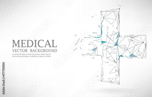 Abstract vector polgygon cross drawing.medical white background.
