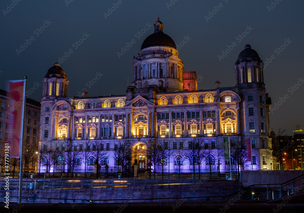 Port of Liverpool Building lights display at night