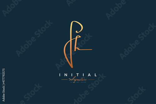 PH Initial Letter Logo Design with Handwriting Style in Golden Gradient. PH Signature Logo or Symbol for Wedding, Fashion, Jewelry, Boutique, Botanical, Floral and Business Identity