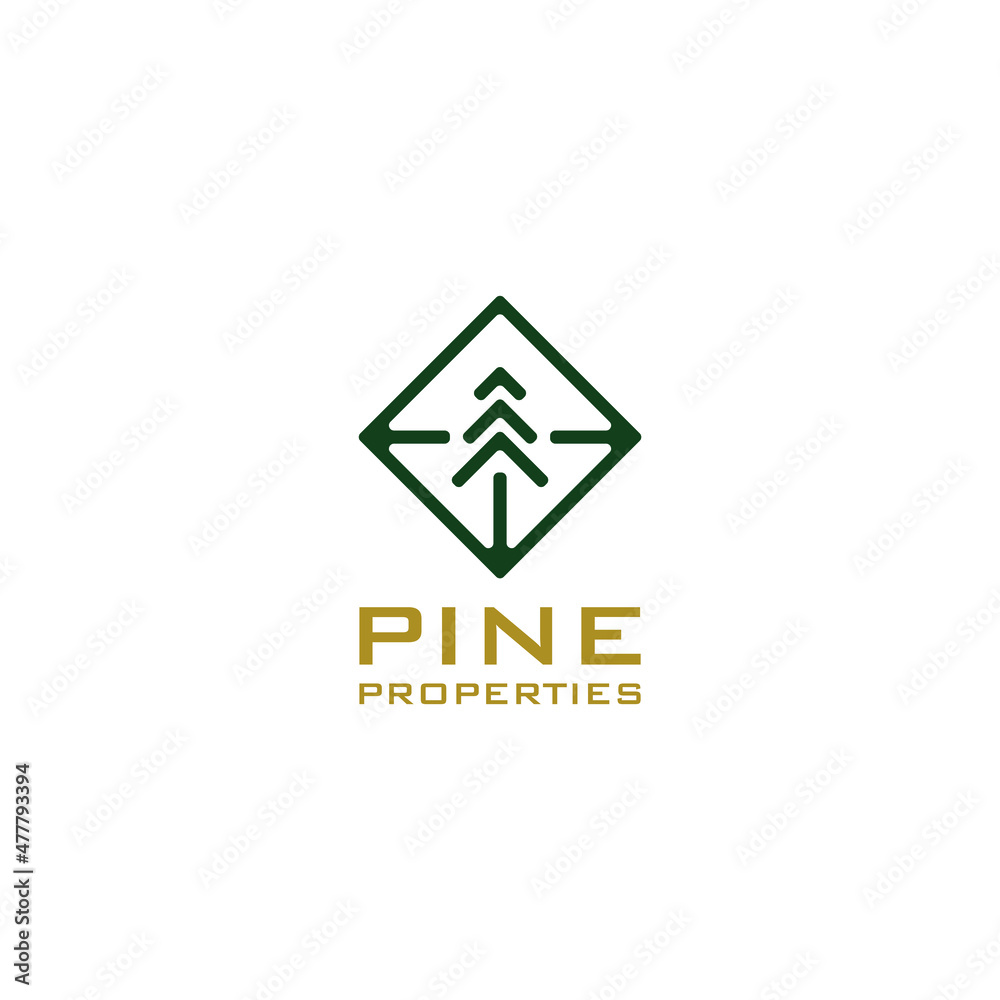 Pine tree logo design with abstract home vector graphic