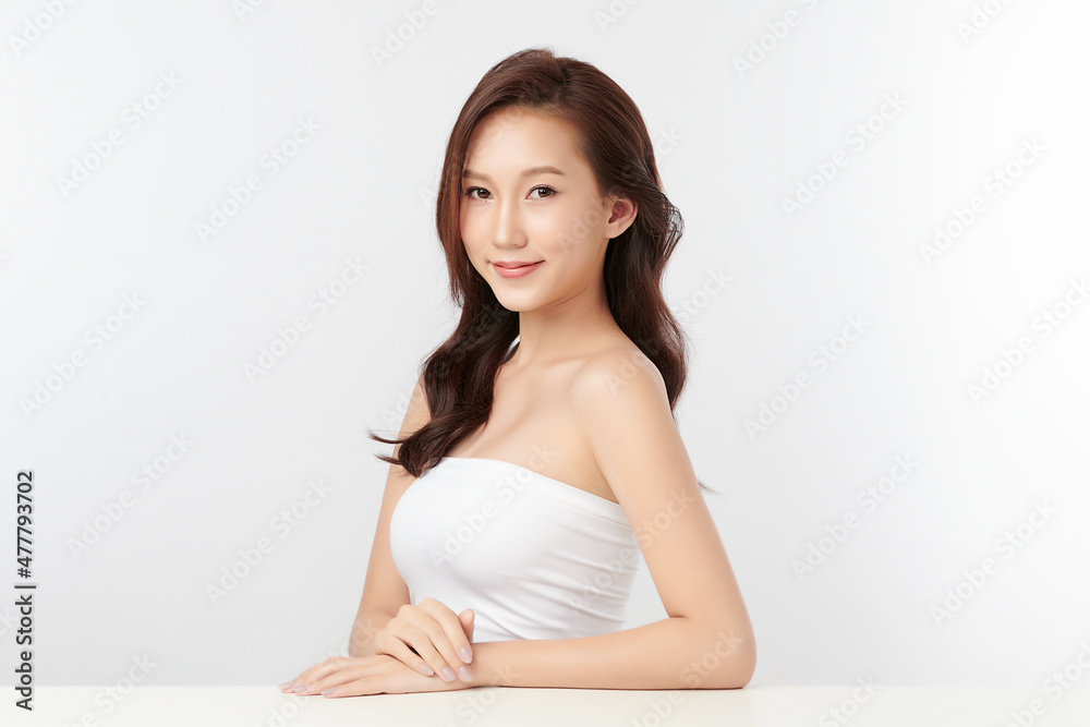 Beautiful young asian woman with clean fresh skin on white background, Face care, Facial treatment, Cosmetology, beauty and spa, Asian women portrait. Beautiful young asian woman with clean fresh skin on white background, Face care, Facial treatment, Cosmetology, beauty and spa, Asian women portrait.