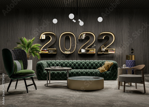 2022 Living room with shelf and sofa