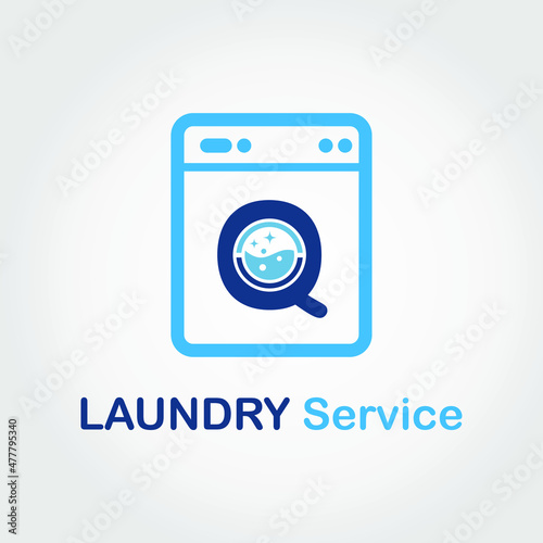 Initial Q Letter with Bubble and shiny icon on the Laundry Machine for Laundry, Cloth Cleaning Washing Service Simple Minimalist Logo Template Idea