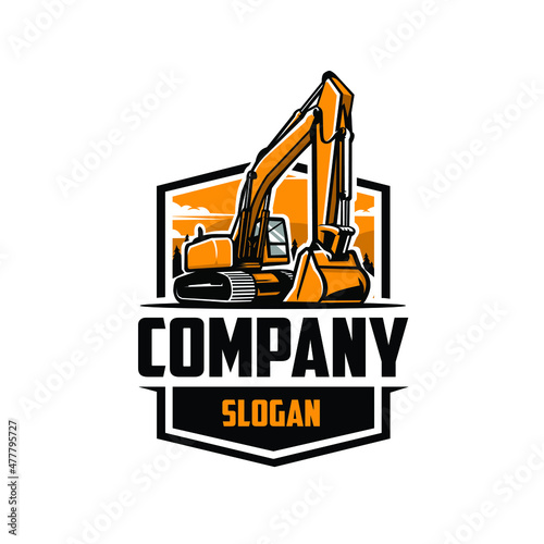Excavating company ready made emblem logo design. Best for excavator and mining related industry logo