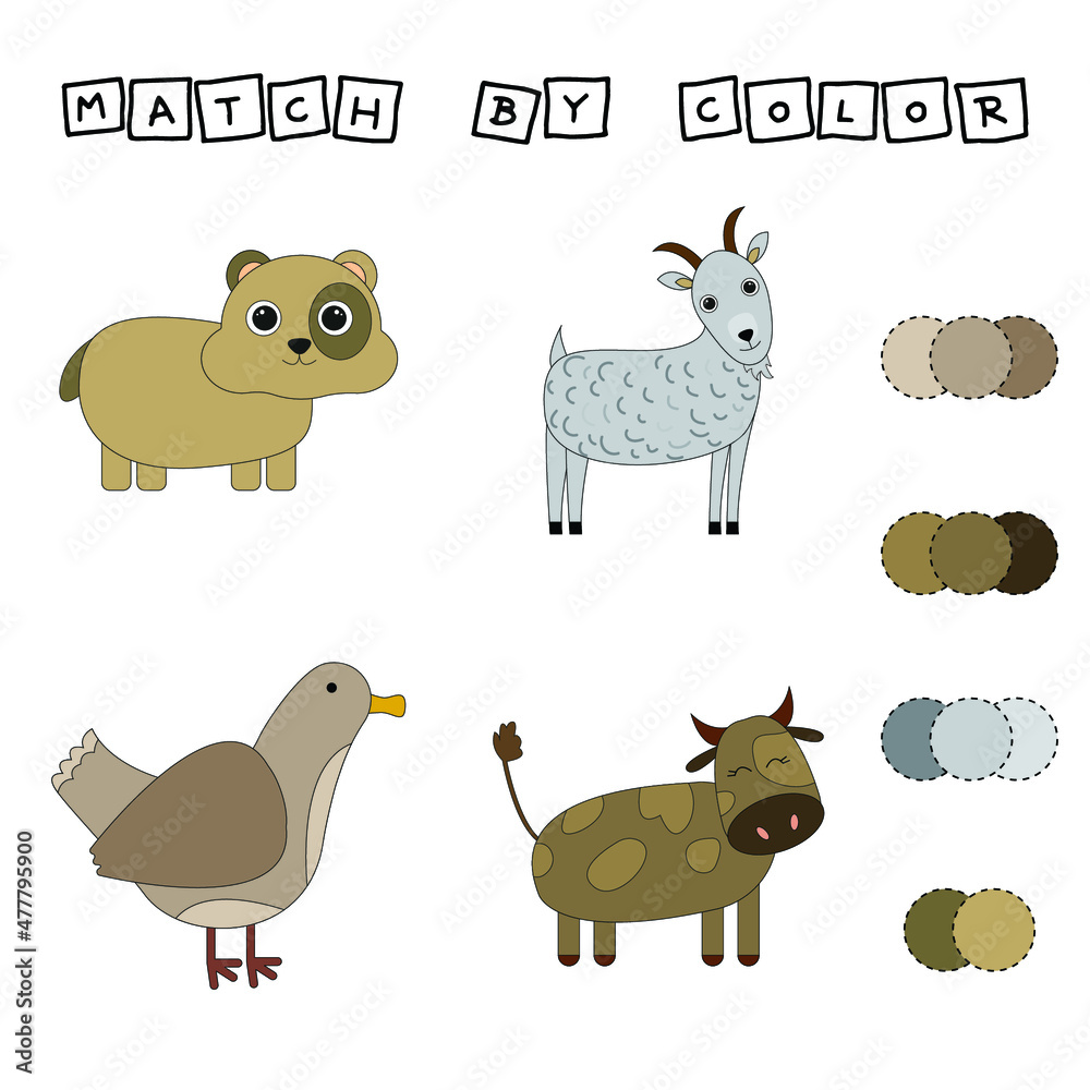 Obraz premium worksheet vector design, challenge to connect the pet with its color. Logic game for children.