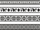 Vector set of monochrome seamless Ukrainian borders. Endless patterns of Slavic peoples, Russians, Belarusians, Bulgarians, Poles, Serbs. Cross-stitch, embroidery.
