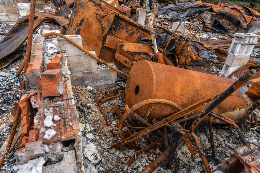 Burned down house after fire