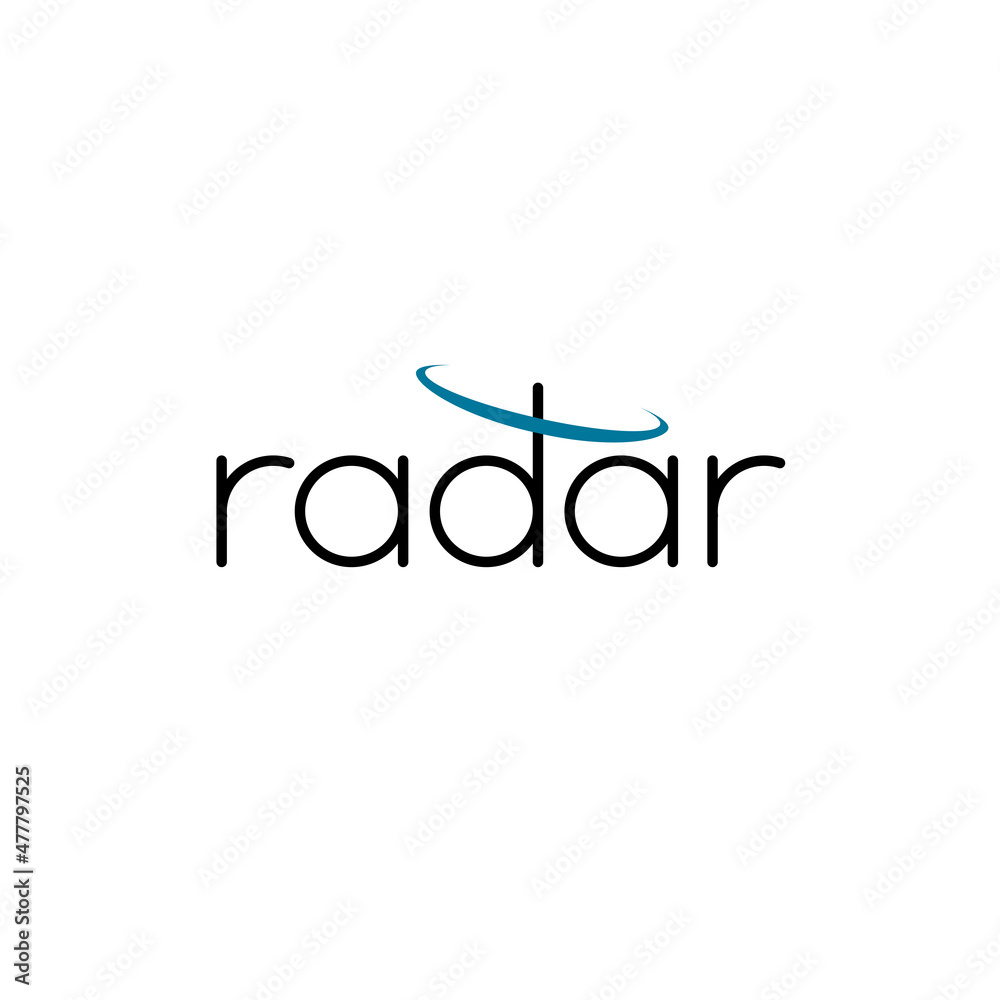 radar word. smart simple clear text logo with symbol. brand identity. vector template. company logotype. conceptual business symbol. design element for blog, article. black and blue image