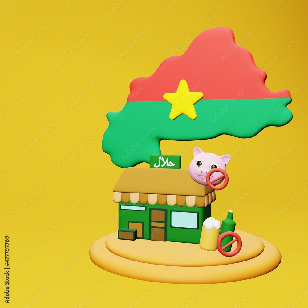 3d rendering of halal and haram food and beverage culinary tourism in Burkina Faso 3d rendering of halal and haram food and beverage culinary tourism in Burkina Faso