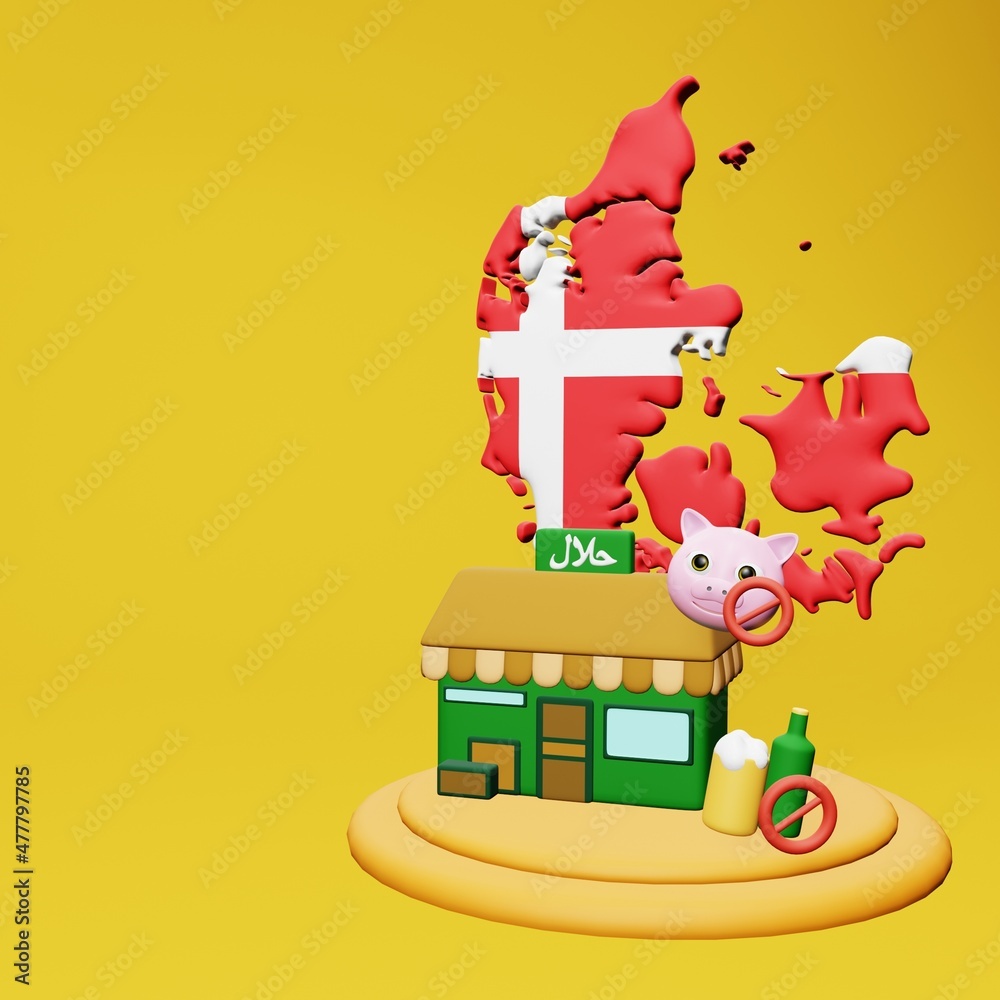 3d rendering of halal and haram food and beverage culinary tourism in Denmark 3d rendering of halal and haram food and beverage culinary tourism in Denmark