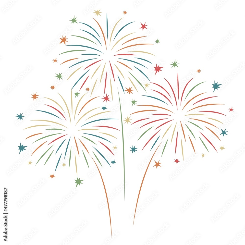 Fireworks vector illustration isolated. Fireworks display in celebration background.