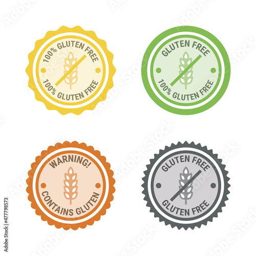 Gluten free icons, stickers. Contain gluten warning. Vector illustration.