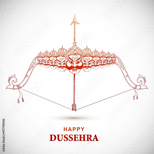 Lord Rama with arrow killing ravana in happy dussehra sketch design