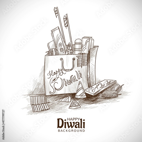 Hand Drawn diwali crackers sketch background