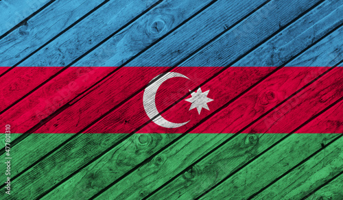 Azerbaijan flag on wooden background. 3D image