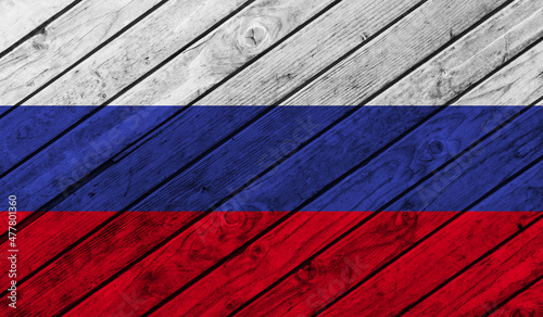 Russia flag on wooden background. 3D image