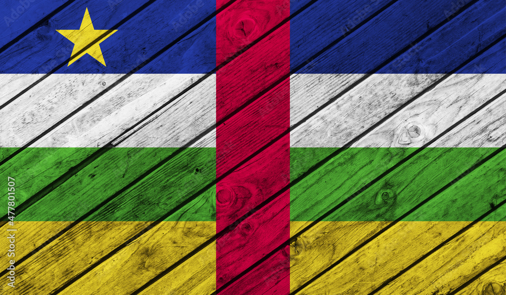 Central African Republic flag on wooden background. 3D image