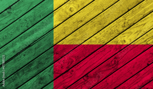 Benin flag on wooden background. 3D image