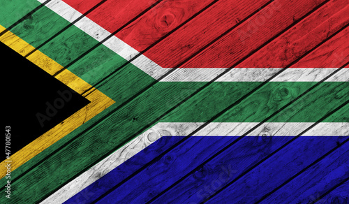 South Africa flag on wooden background. 3D image