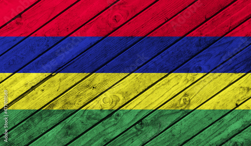 Mauritius flag on wooden background. 3D image