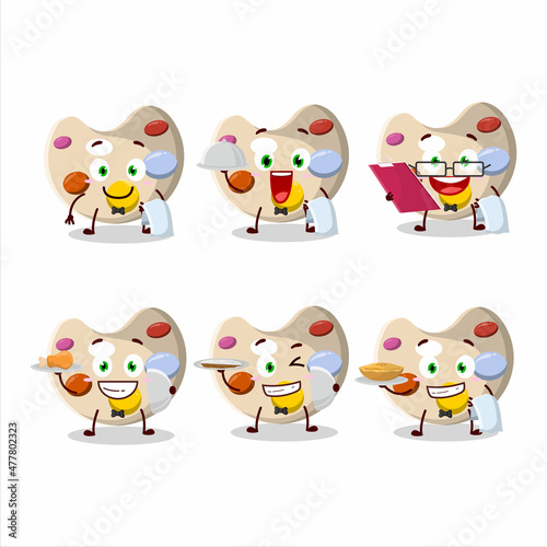 happy paint palette waiter cartoon character holding a plate