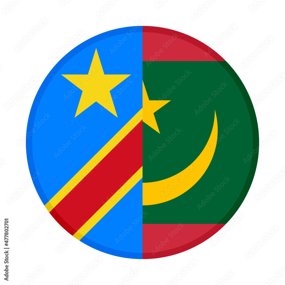 round icon with dr congo and mauritania flags. vector illustration isolated on white background round icon with dr congo and mauritania flags. vector illustration isolated on white background