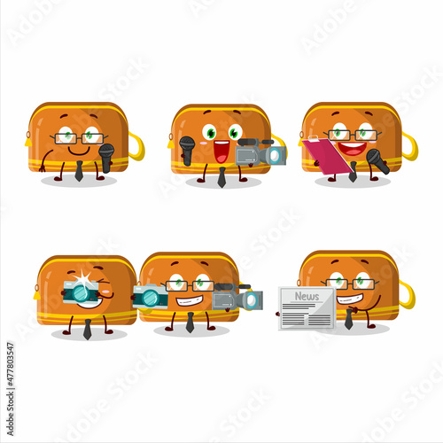 Character reporter orange pencil case cute mascot with microphone