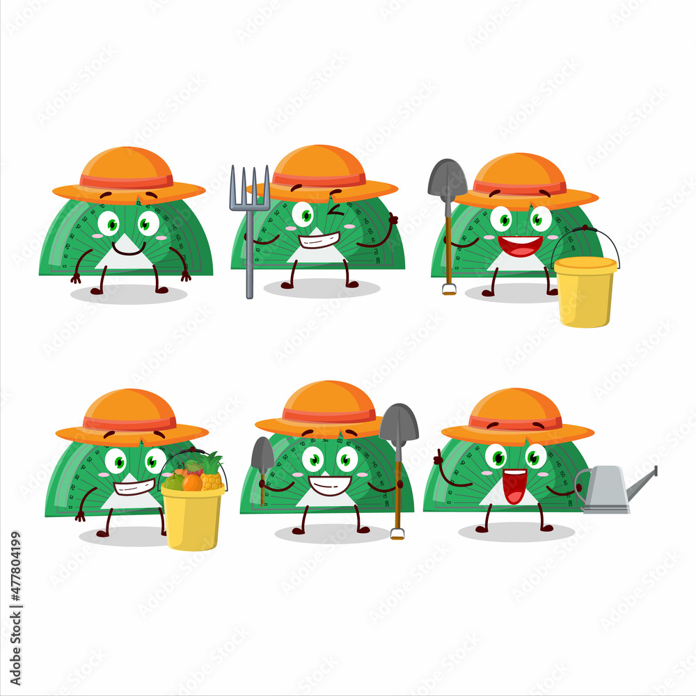 Farmer green arc ruler cute mascot character with fork Farmer green arc ruler cute mascot character with fork