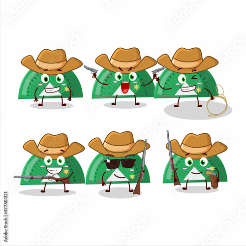 Cool cowboy green arc ruler cartoon character with a cute hat