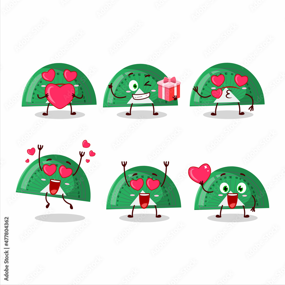 Green arc ruler cartoon character with love cute emoticon