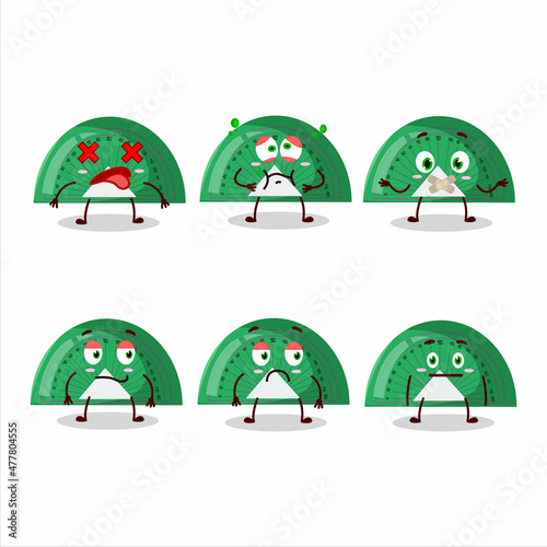 Green arc ruler cartoon character with nope expression