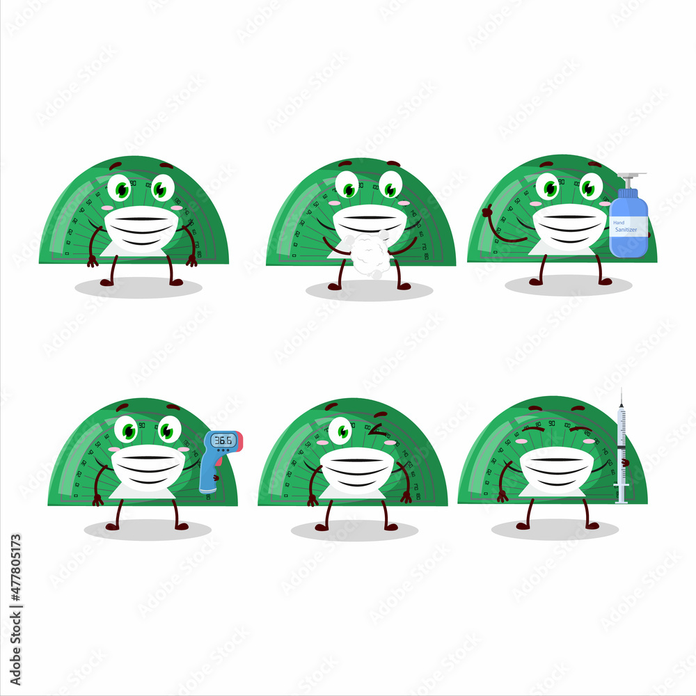 Fototapeta premium A picture of green arc ruler cartoon design style keep staying healthy during a pandemic