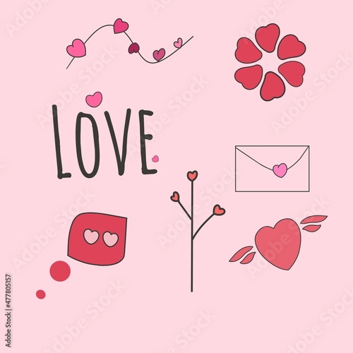 Happy Valentines Day doodle style elements. Vector Illustration