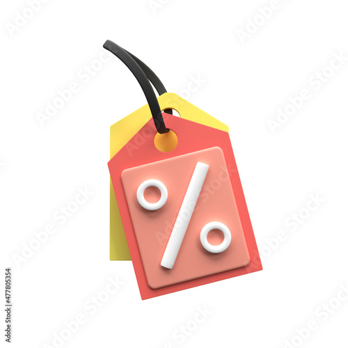 3D cartoon discount badge red yellow on white background. 3d render illustration