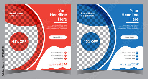 Business podcast social media post template design.  Modern banner design with place for the photo. Usable for social media, banner, and website