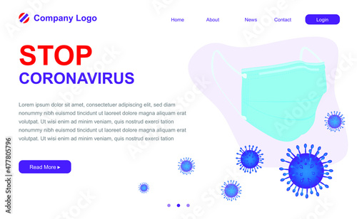 Landing page banner template. Coronavirus realistic 3d illustration, virus interface concept. Vector layout design. Stop Covid-19 Landing Page Template