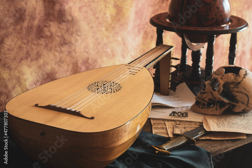 Musical still life in the Renaissance style with lute