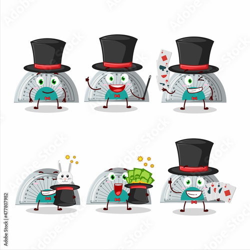 A white arc ruler Magician cartoon character perform on a stage