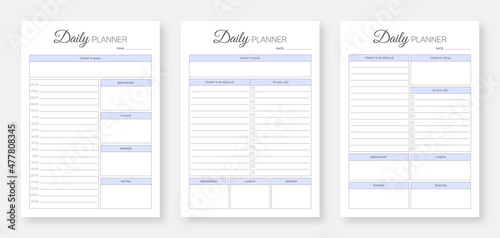 Daily planner pages design collection set, Minimalist planner pages templates, 3 Set of minimalist daily planners, Daily planner bundle set.