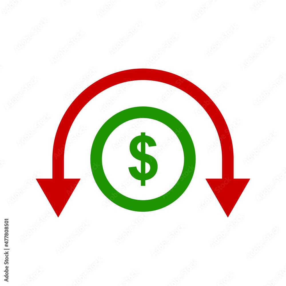 Dollar down icon symbol vector. dollar down symbol vector sign isolated on white background illustration for graphic and web design Dollar down icon symbol vector. dollar down symbol vector sign isolated on white background illustration for graphic and web design