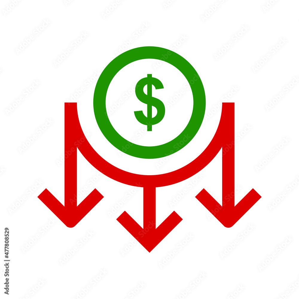 Dollar down icon symbol vector. dollar down symbol vector sign isolated on white background illustration for graphic and web design Dollar down icon symbol vector. dollar down symbol vector sign isolated on white background illustration for graphic and web design