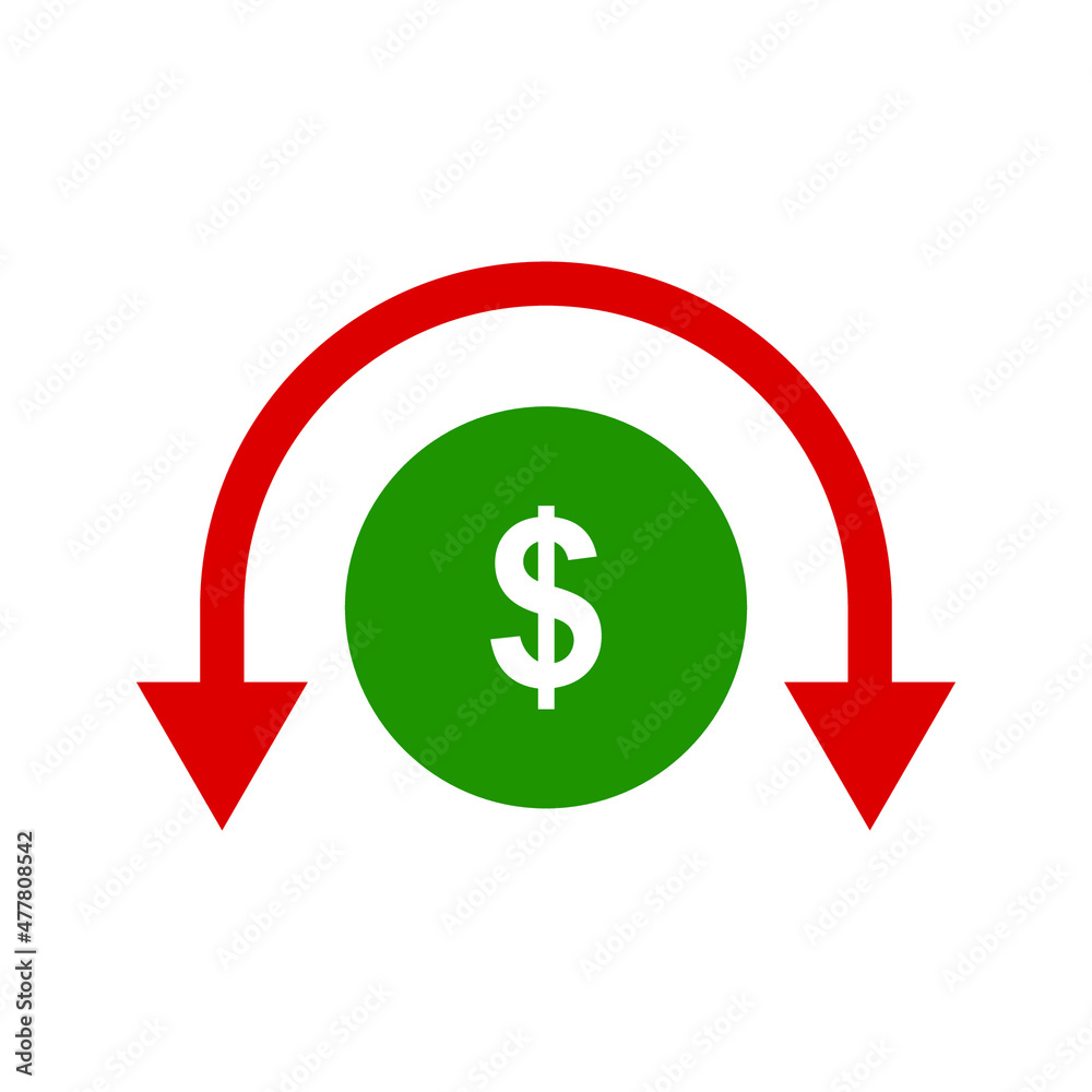 Dollar down icon symbol vector. dollar down symbol vector sign isolated on white background illustration for graphic and web design Dollar down icon symbol vector. dollar down symbol vector sign isolated on white background illustration for graphic and web design