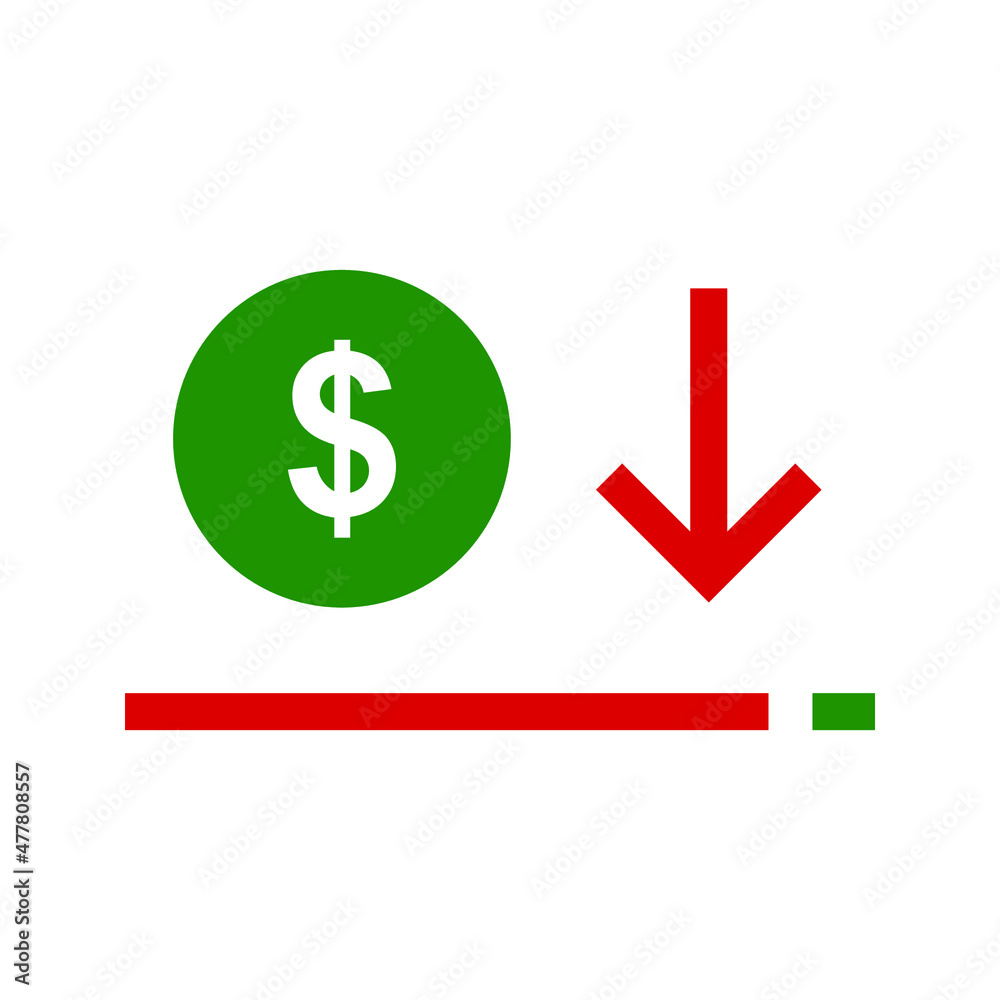 Dollar down icon symbol vector. dollar down symbol vector sign isolated on white background illustration for graphic and web design Dollar down icon symbol vector. dollar down symbol vector sign isolated on white background illustration for graphic and web design